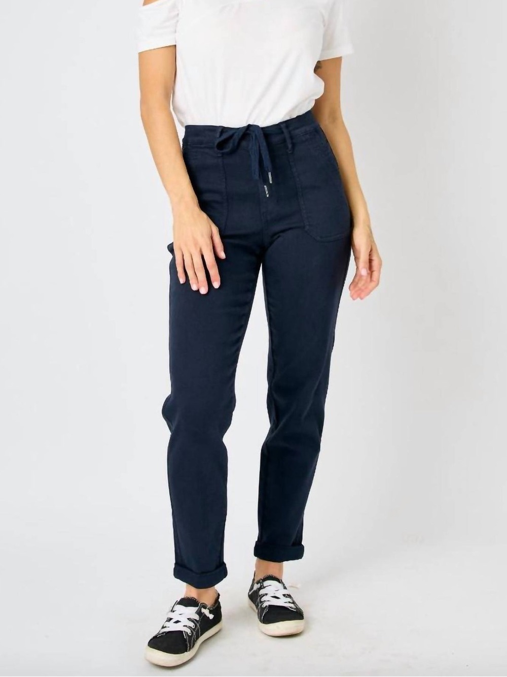 Judy Blue Navy High-Rise Drawstring Boyfriend Jeans 16W